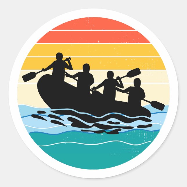 Pegatina Redonda Rafting Team Raft White Water Rafter Paddle Retro (Anverso)