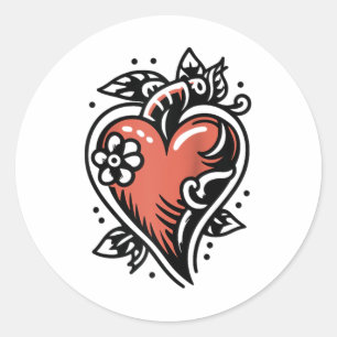 Pegatina Redonda Ragal de San Valentín Rojo Clic de Corazón con Est