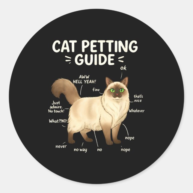 Pegatina Redonda Ragdoll Cat Petting Guide Funny Cat Lover  (Anverso)