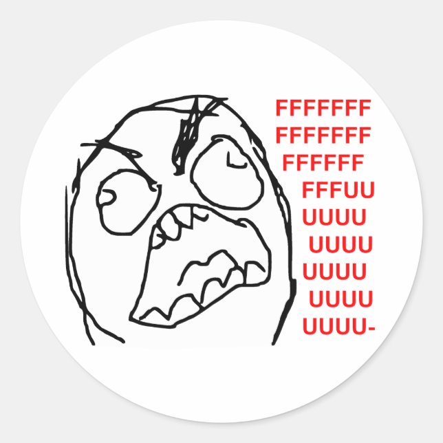 Pegatina Redonda Rage Guy Angry Fuu Fuuu Rage Face Meme (Anverso)