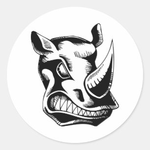 PEGATINA REDONDA RAGING RHINO TATTOO TRIBAL VECTOR GRÁFICO CLÁSICO