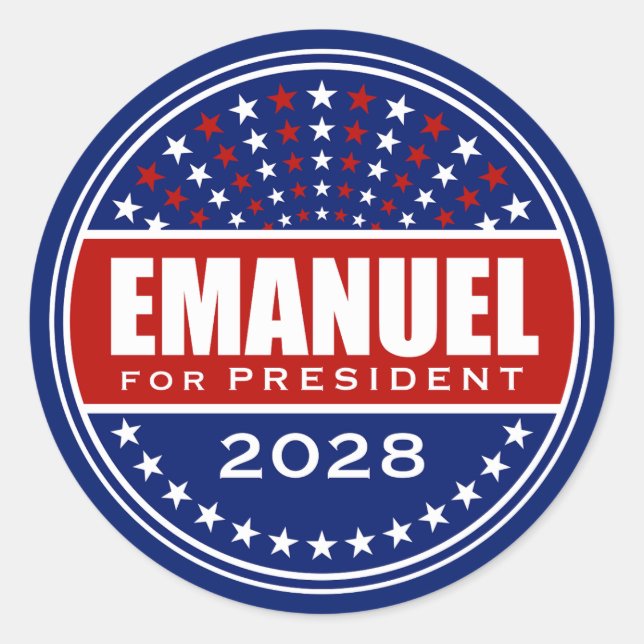 Pegatina Redonda Rahm Emanuel Presidente 2028 (Anverso)