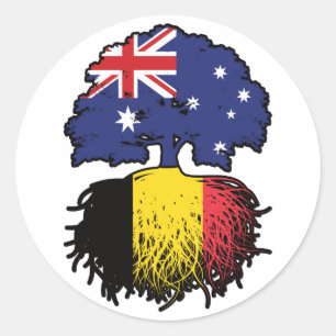 Pegatina Redonda Raíces belgas australianas de árbol de Australia