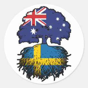 Pegatina Redonda Raíces de árbol sueco australiano en Australia