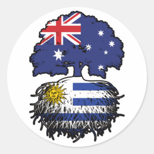 Pegatina Redonda Raíces de árboles australianos uruguayos