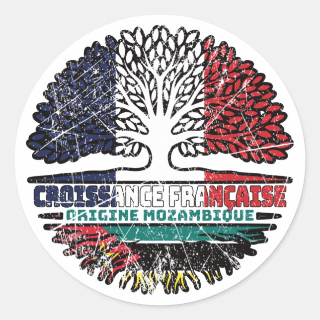 Pegatina Redonda Raíces de árboles de Francia de Mozambique (Anverso)