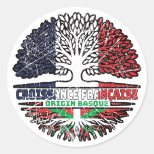 Pegatina Redonda Raíces de árboles de Francia de origen vasco