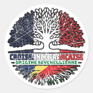 Pegatina Redonda Raíces de árboles franceses de Seychelles y Seyche