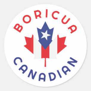 Pegatina Redonda Raíces de Boricua de Canadá