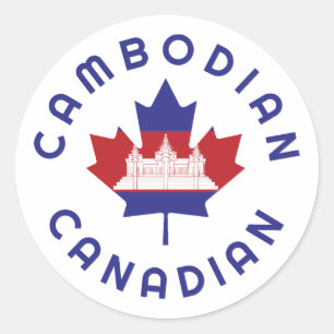 Pegatina Redonda Raíces de Camboya en Canadá