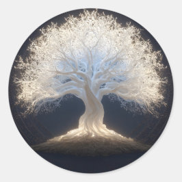 Pegatina Redonda Raíces de Luz Estelar | Árbol Luminoso de la Vida