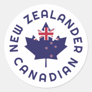 Pegatina Redonda Raíces de Nueva Zelanda de Canadá