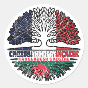 Pegatina Redonda Raíces del árbol francés bangladesí