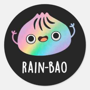 Pegatina Redonda Rain-bao Funny Rainbow Dimsum Bao Pun Dark BG