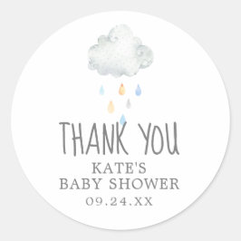 Pegatina Redonda Rain Cloud Boy Baby Shower Gracias Por Favor Pegat