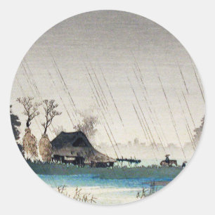 Pegatina Redonda Rain Igusa Hiroaki Takahashi arte japonés japón