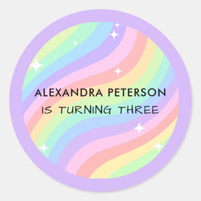 Pegatina Redonda Rainbow 3rd Birthday Colorful Third Party (Anverso)