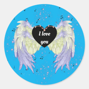 Pegatina Redonda rainbow angel wings