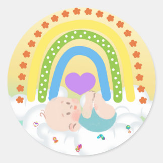 Pegatina Redonda Rainbow Baby Newborn Cloud Yellow Heart Sticker