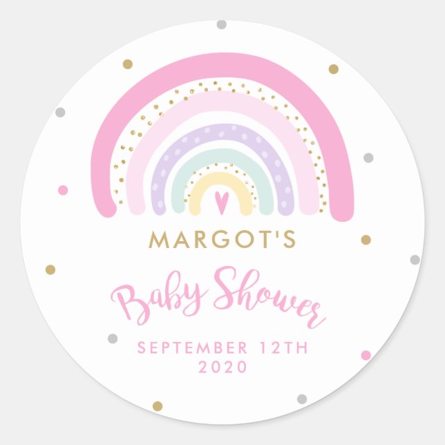 Pegatina Redonda Rainbow Baby Shower Pastel (Anverso)