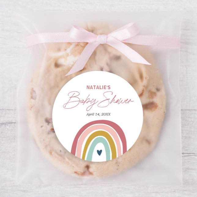Pegatina Redonda Rainbow Boho Pink Blue Baby Shower (Subido por el creador)