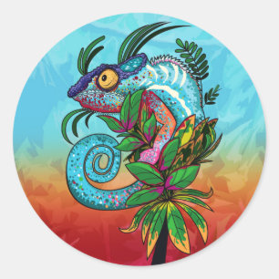 Pegatina Redonda Rainbow Chameleon
