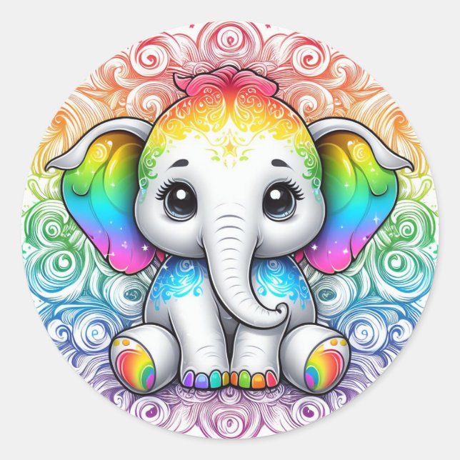 Pegatina Redonda Rainbow elephant stickers large (Anverso)