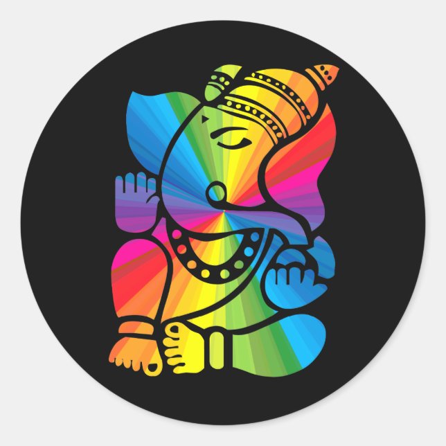 Pegatina Redonda Rainbow Ganesha (Anverso)