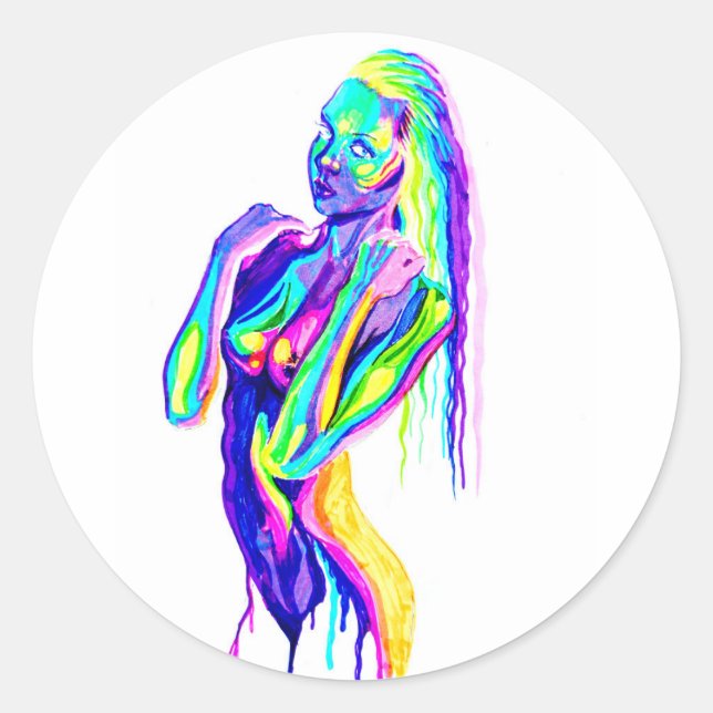 Pegatina Redonda Rainbow girl  canvas print (Anverso)
