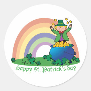 Pegatina Redonda Rainbow Gold Leprechaun