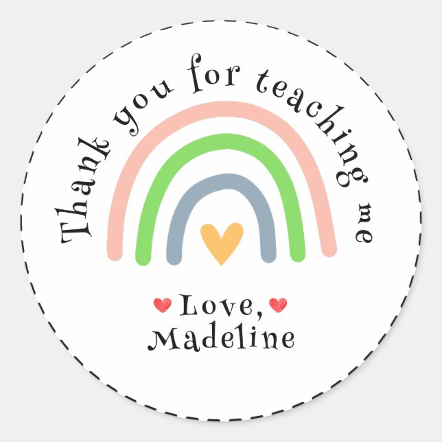 Pegatina Redonda Rainbow Gracias Por Enseñarme (Anverso)