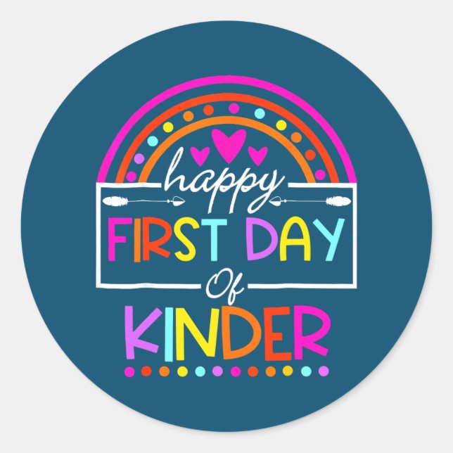 Pegatina Redonda Rainbow Happy First Day Kindergarten profesora de  (Anverso)