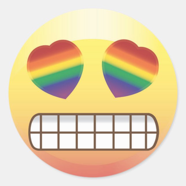 Pegatina Redonda Rainbow Heart Eyes Happy Emoji Face Sticker (Anverso)