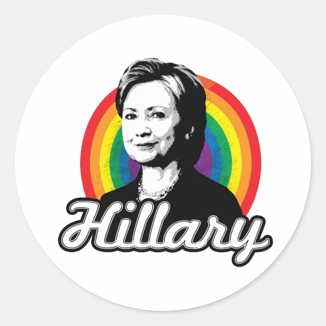 Pegatina Redonda Rainbow Hillary - Política LGBT - (Anverso)
