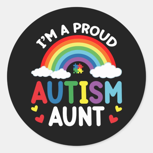 Pegatina Redonda Rainbow I'm A Proud Autism Aunt Autism Awareness (Anverso)