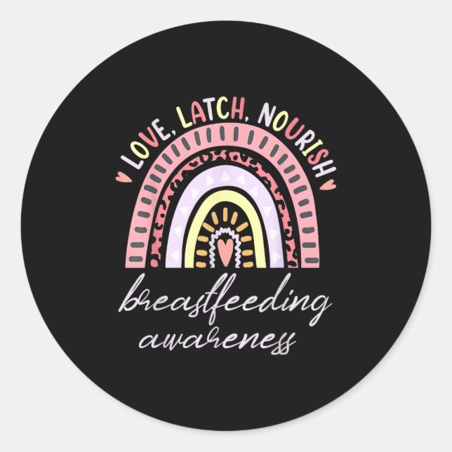 Pegatina Redonda Rainbow Love Latch Nourish Breastfeeding Awareness (Anverso)