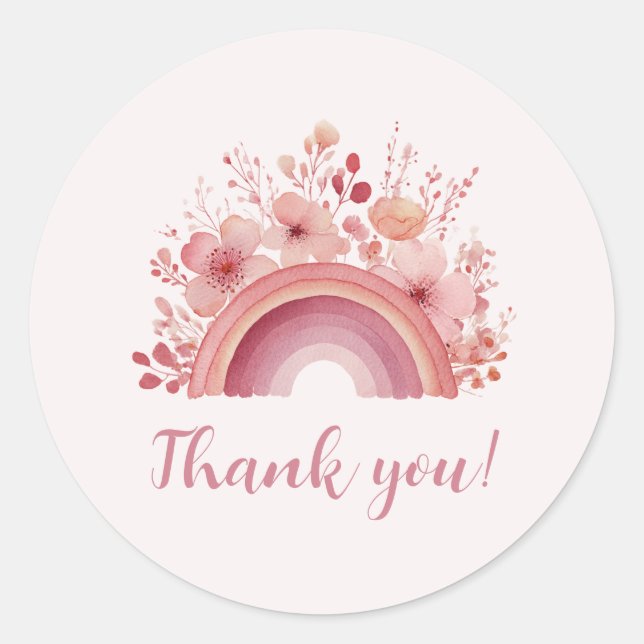 Pegatina Redonda Rainbow Onederful 1st Birthday Thank You Sticker (Anverso)