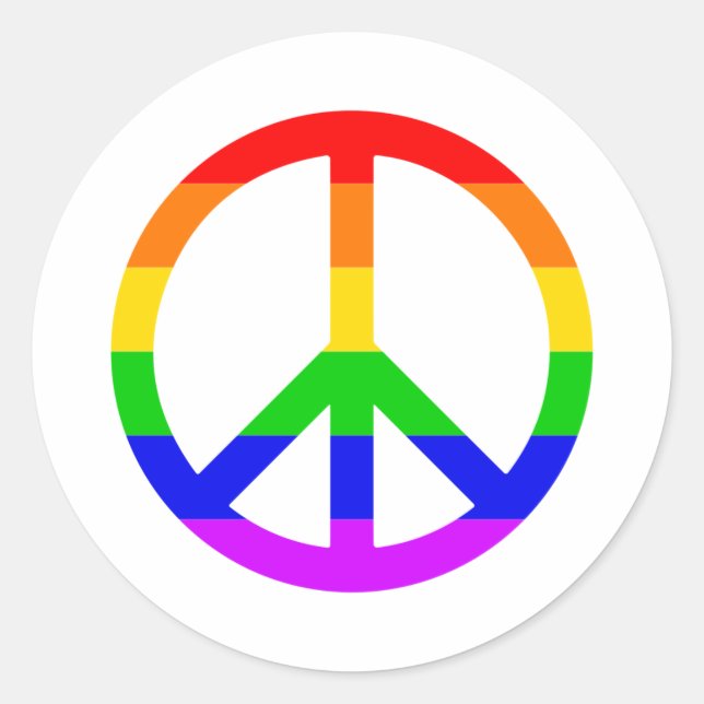 Pegatina Redonda Rainbow Peace Sign (Anverso)