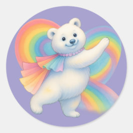 Pegatina Redonda Rainbow Polar Bear Kids Sticker – Cute Character 