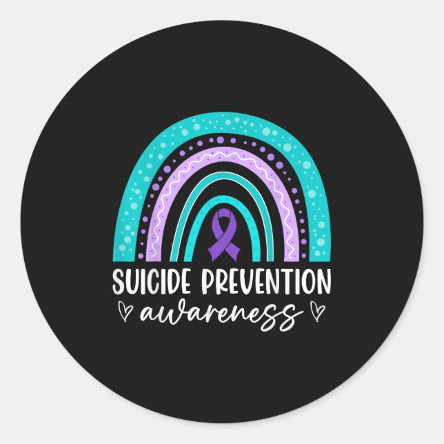 Pegatina Redonda Rainbow Suicide Prevention Awareness Teal &amp; Pu (Anverso)