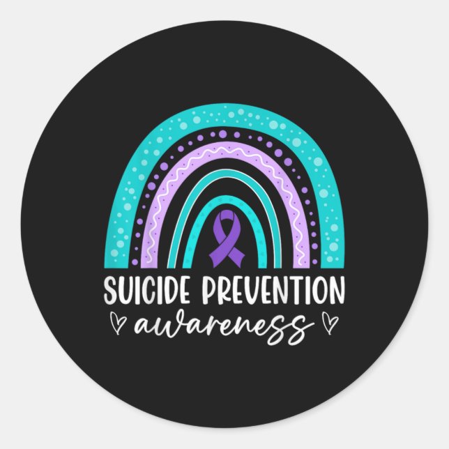 Pegatina Redonda Rainbow Suicide Prevention Awareness Teal Amp Pu  (Anverso)