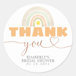Pegatina Redonda Rainbow Sunshine Boho Baby Shower Gracias