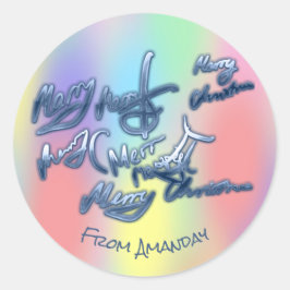 Pegatina Redonda Rainbow Underground Feliz Navidad desde su nombre