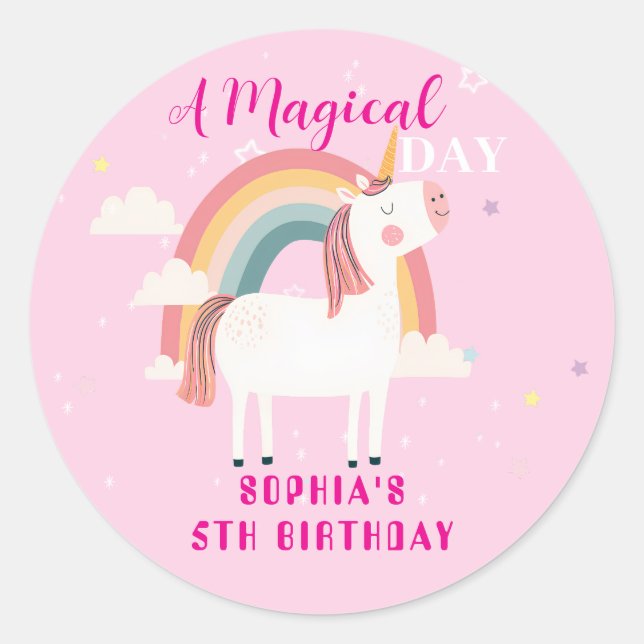 Pegatina Redonda Rainbow Unicorn (Anverso)