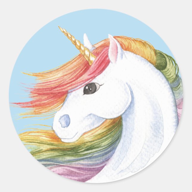 Pegatina Redonda Rainbow Unicorn (Anverso)