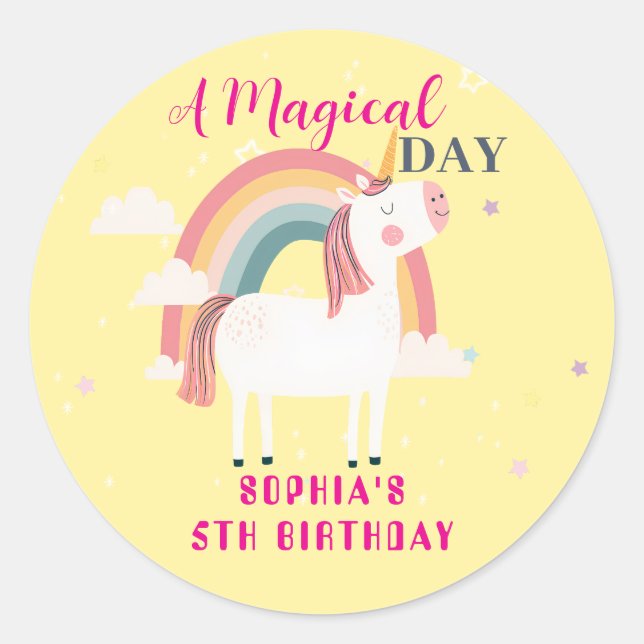 Pegatina Redonda Rainbow Unicorn (Anverso)
