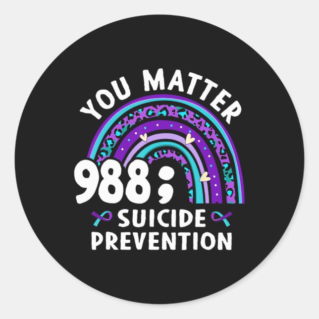 Pegatina Redonda Rainbow You Problem 988 Suicide Prevention Awarene (Anverso)