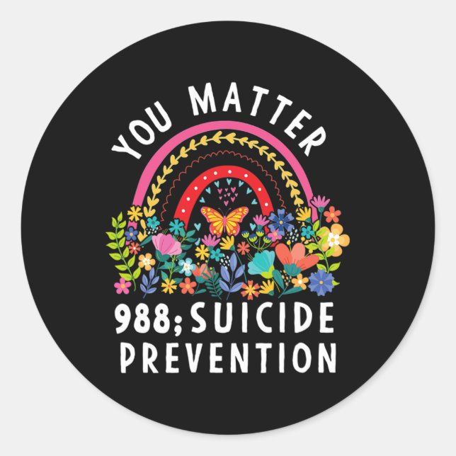 Pegatina Redonda Rainbow You Problem 988 Suicide Prevention Awarene (Anverso)