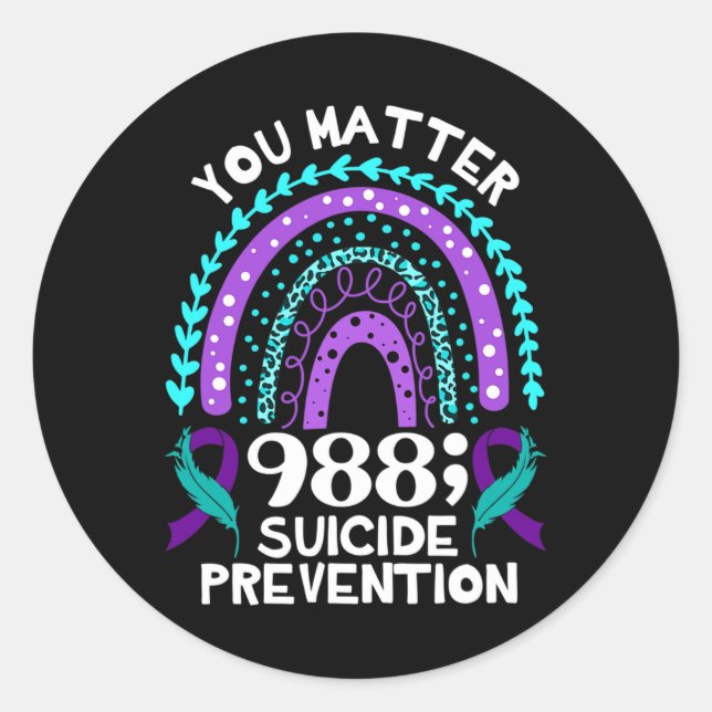 Pegatina Redonda Rainbow You Problem 988 Suicide Prevention Awarene (Anverso)