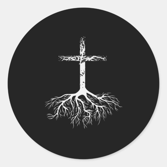 Pegatina Redonda Raíz cristiana tu fe en Jesucristo Tre raíz (Anverso)